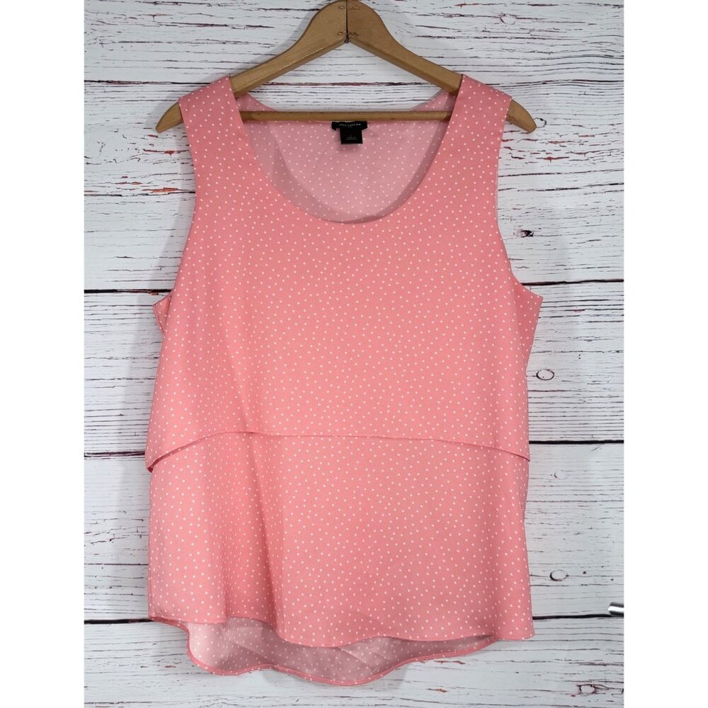 Ann Taylor Pink Polka Dot Layered Sleeveless Blouse Size Womens Large Spring Eas